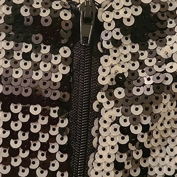 DRAPER JAMES WOMENS BLACK & WHITE SEQUIN SHEATH DRESS SIZE 4 - Picture 9 of 15